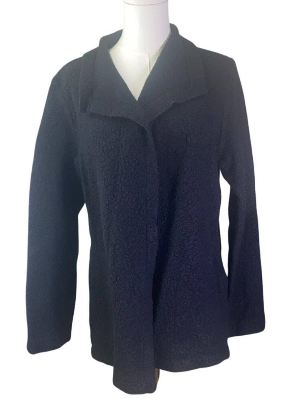 Eileen Fisher Virgin Wool Blend Wubby Fleece Open Cardigan Medium